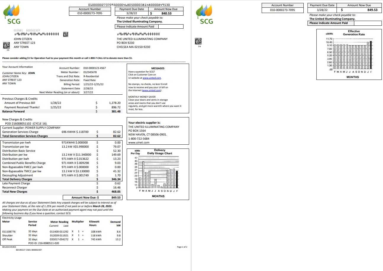 USA Massachusetts Chelsea SCG The United Illuminating Company, Word and PDF template, 2 pages